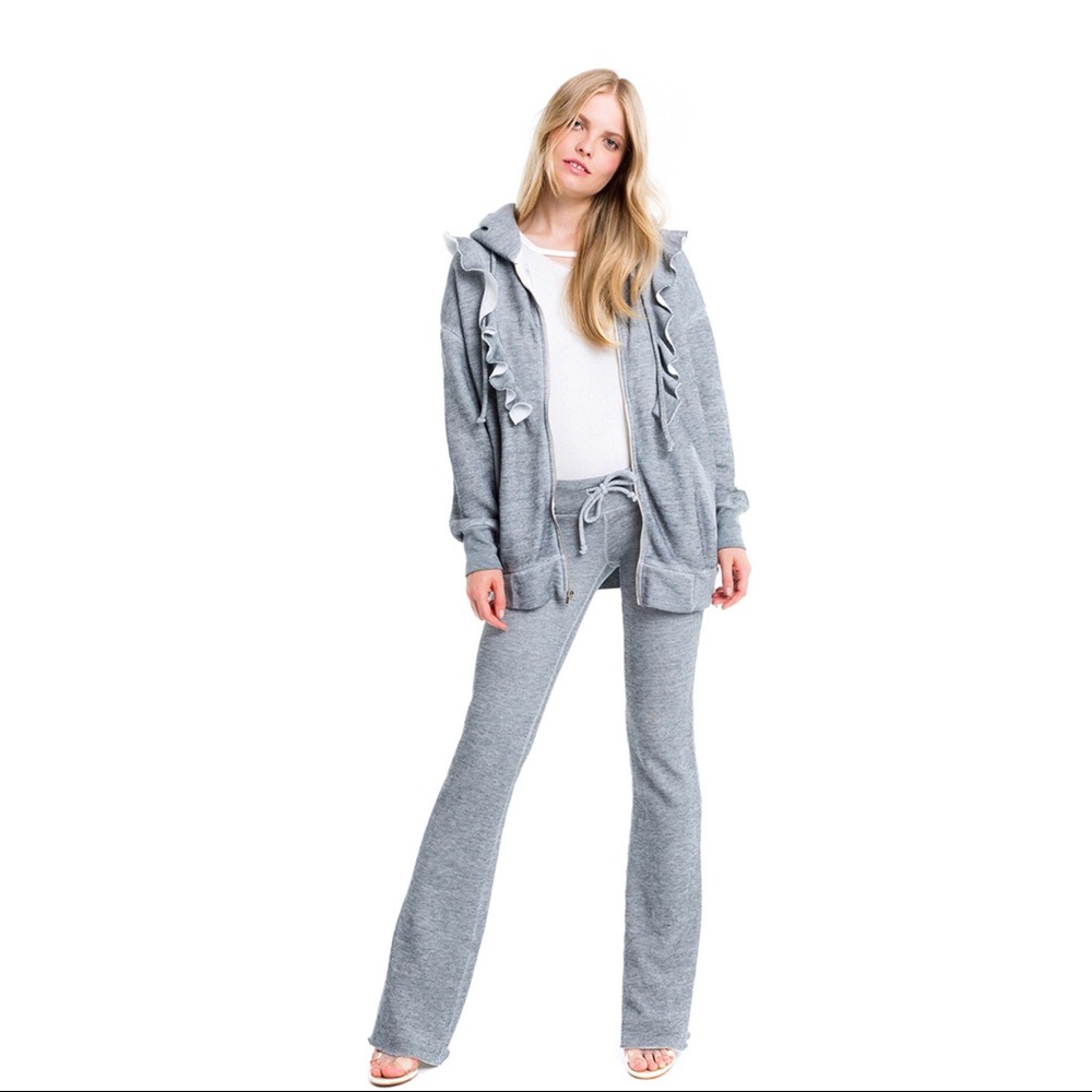 Wildfox Minka Burnout Ruffle Hoodie Grey XS New - Picture 2 of 8